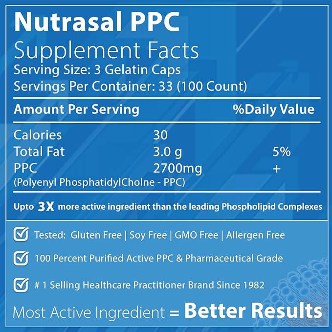 Nutrasal PhosChol PPC Polyenyl PhosphatidylCholine Choline Supplement 900mg 300 Gelatin Capsules