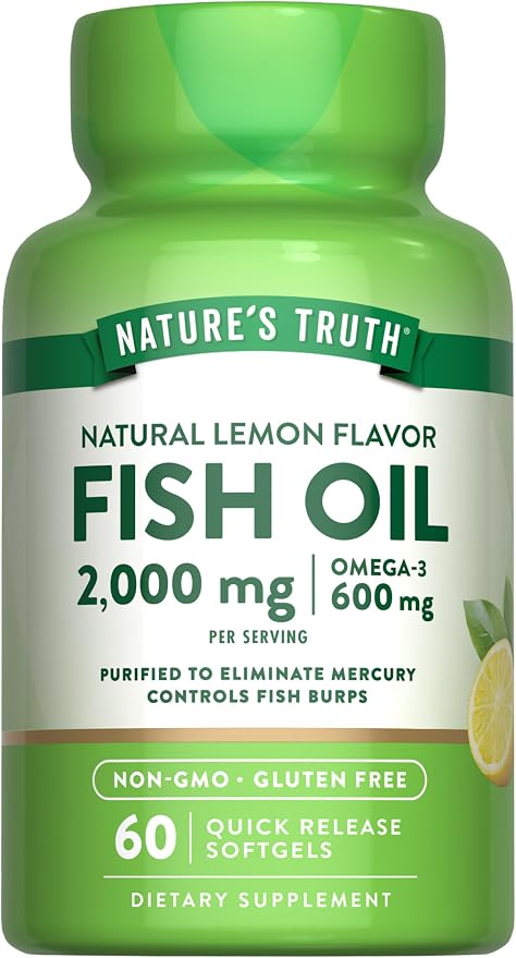 Nature's Truth Fish Oil Omega 3 Supplement | 2000mg | 60 Softgels | EPA & DHA | Lemon Flavor | Non-GMO and Gluten Free