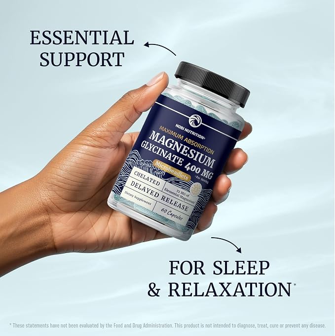 Magnesium Glycinate 400mg | High Absorption Magnesium for Sleep, Calm, Muscle Relaxation, Heart, Bone & Nerve Support for Women & Men | Advanced Microbeadlets | Chelated Mag Glycinate | 60 Ct.