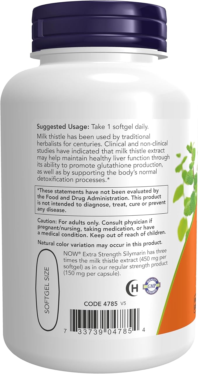 NOW Foods Supplements, Silymarin Milk Thistle Extract, Extra Strength 450 mg, 120 Softgels