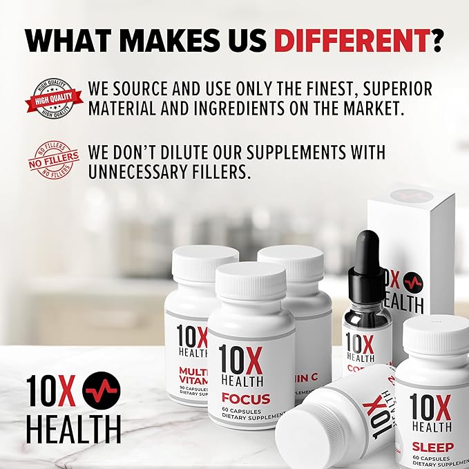10X Health Sleep Supplements for Adults - 60 Capsules - Melatonin 3mg, L Theanine, Magnesium Supplement, Magnesium Oxide for Deep, Better Rest & Relaxation - 3-in-1 Natural Sleep Support