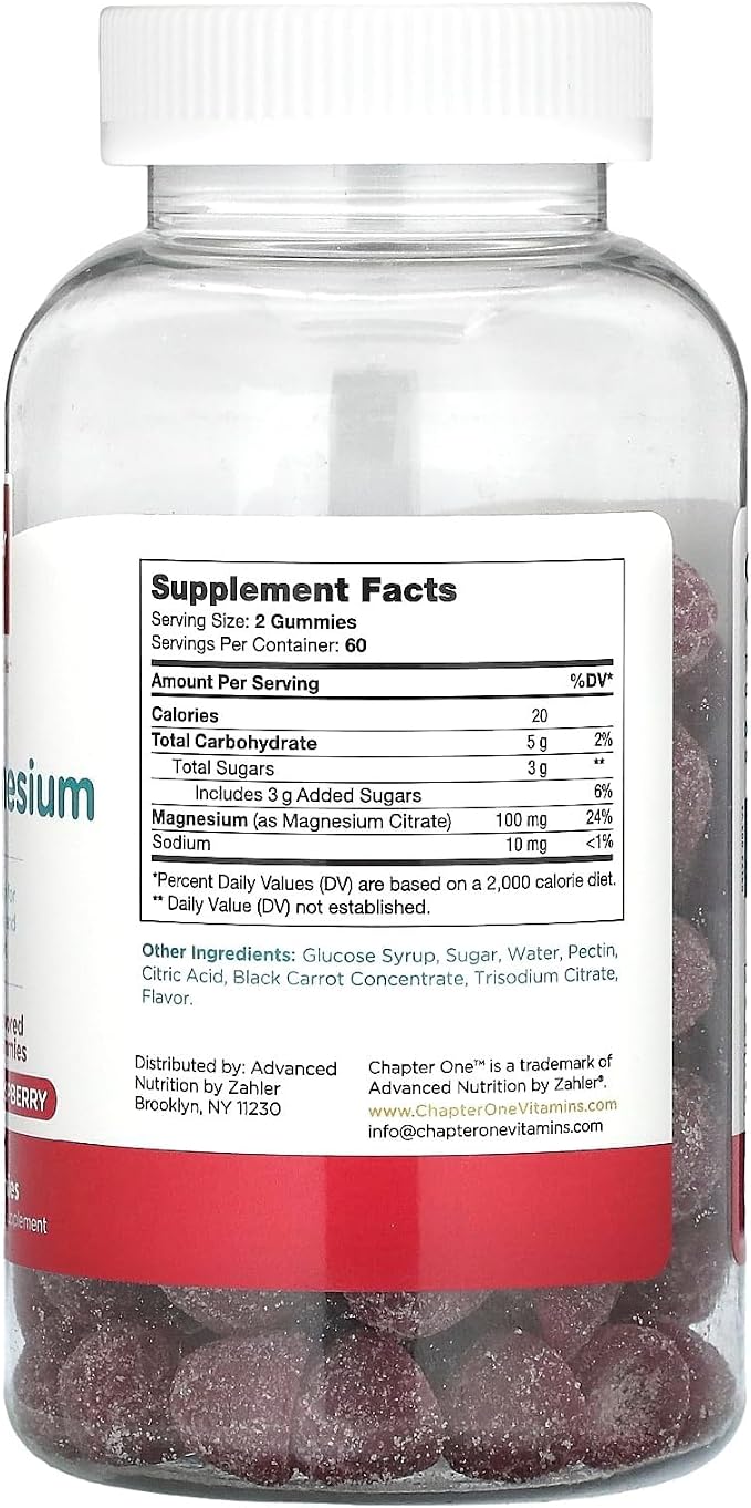 Zahler Chapter One Magnesium Gummies - Supports Calm for Kids - Chewable Magnesium Supplement Gummies to Support Muscle Function - Kosher, Dairy-Free & Gluten-Free - Raspberry, 120 Count