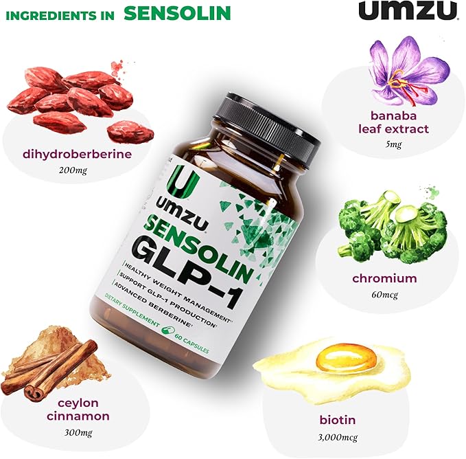 UMZU Sensolin GLP-1 Support Supplement – 30 Day Supply – with Dihydroberberine, Ceylon Cinnamon, Chromium & Biotin – Supports Metabolic Function, Focus & Energy Balance