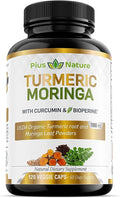 PIUS NATURE Turmeric Moringa - Organic Turmeric Curcumin Supplements and Organic Moringa Powder - 120 Veggie Capsules Supplement for Women and Men