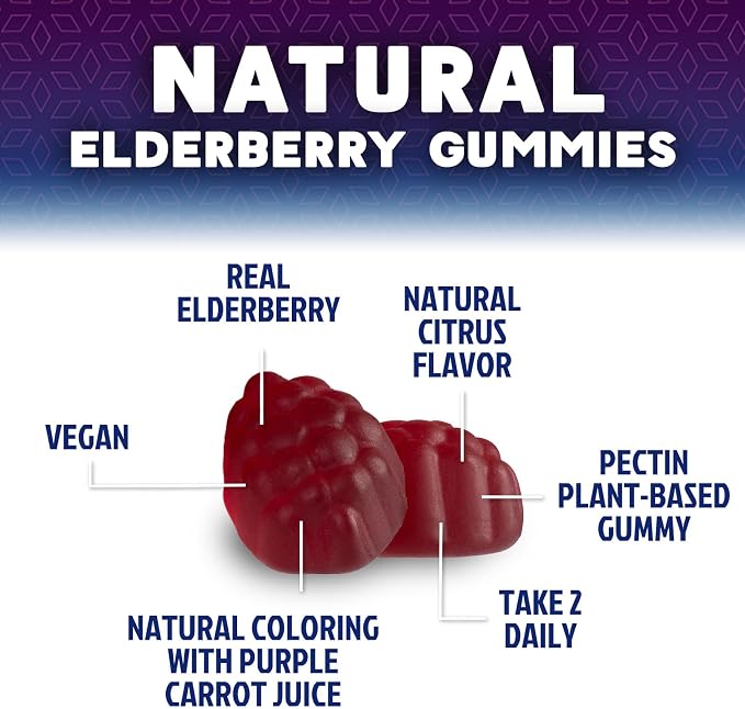 Elderberry Immune Support Gummies - 3X Strength Sambucus Elderberry Gummy with Vitamin C, D3 & Zinc - Nature’s Black Elderberry Extract - Immune Support Supplement for Adults & Kids - 120 Gummies
