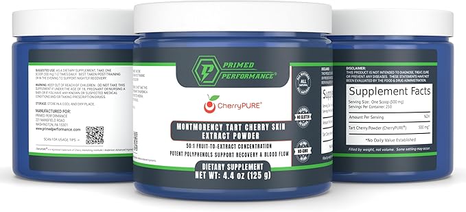 CherryPURE® Tart Cherry Powder, Skin-Derived Montmorency Cherry for Daily Recovery, 125g (250 Servings)