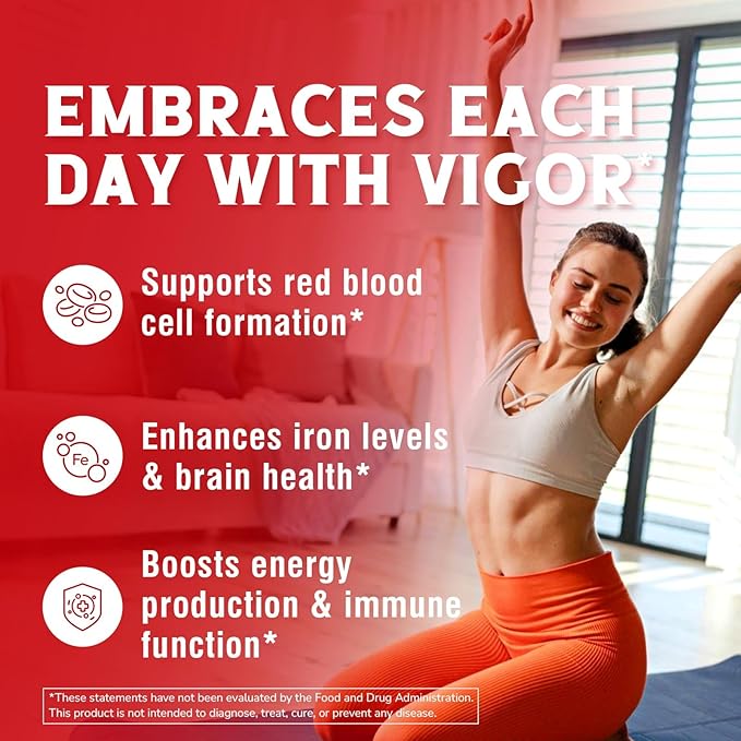 Iron Supplement for Women & Men, with Vitamins C, B6, B12 & Folate for Iron Deficiency, Blood Building & Energy Support, Stomach Friendly, Better Absorption, Non-GMO, No Gluten, 90 Vegan Caps