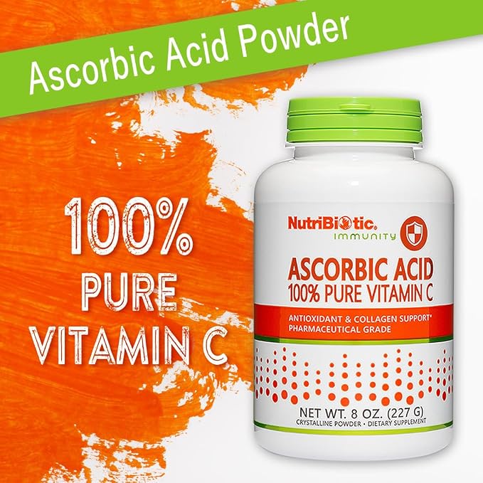NutriBiotic Ascorbic Acid Vitamin C Powder, 8 Oz | Pharmaceutical Grade L-Ascorbic Acid, 2000 Mg Per Serving | Essential Immune & Antioxidant Collagen Support Supplement | Vegan, Gluten & GMO Free