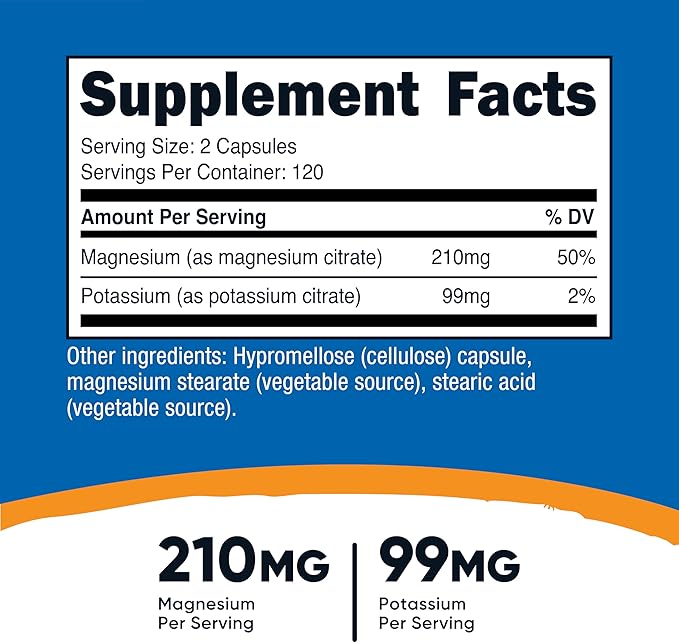 Nutricost Potassium (99 mg) Magnesium (210 mg) Citrates, 240 Capsules - Non-GMO, Gluten Free