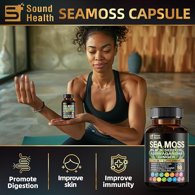 Irish Sea Moss & Shilajit Bundle for Natural Energy, Sleep Support & Hair Growth, Made with Black Seed Oil, Ashwagandha, Ginger, Rhodiola Rosea, Vitamins C & D, for Man & Women, All-in-1 Supplement