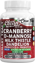 Cran Flow Cranberry Pills for Urinary Health D-Mannose Milk Thistle Dandelion Inulin Vitamin C Prebiotics and Probiotics Bladder Support By Clean Nutra