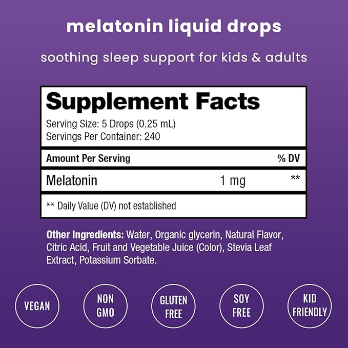 NutraChamps Liquid Melatonin Drops, 480 Servings, Sugar Free Kids Melatonin Liquid Sleep Aid Supplement, Vegan & Non-GMO, Natural Berry Flavor, Melatonin 1 mg Drops