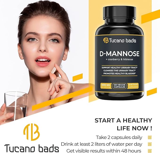 Urinary Tract Infection Treatments D Mannose 1000mg Capsules - Potent D-Mannose & Cranberry Pills with Hibiscus Extract - Healthy Bladder Control, Strength Urinary Tract Support (120 Capsules)