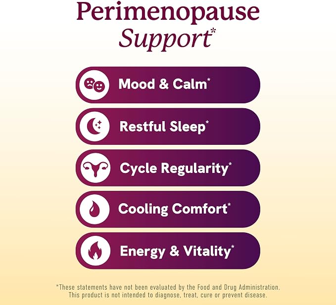 Perimenopause Support for Women Supplement | Hormone Balance, Mood, Sleep, Cycle Regularity & Cooling Support | Black Cohosh, Vitex, Saffron | Peri Menopause Supplements for Women | Non-GMO | 60 Ct