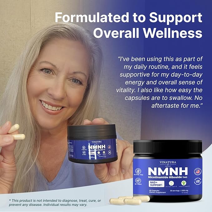 VINATURA NMNH (NMN Supplement Alternative) Nicotinamide Riboside & TMG - NAD Supplement for Anti-Aging - 60 Capsules