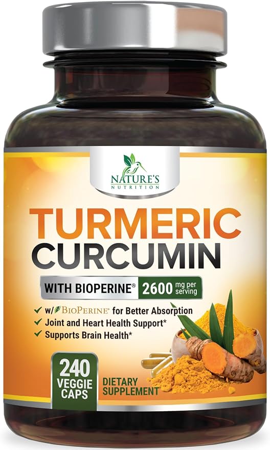 Turmeric Curcumin Supplement - 2400mg Organic Turmeric Per Serving - 95% Curcuminoids & BioPerine Black Pepper Extract for Best Absorption - Natural Vegan Joint Support, Bottled in USA - 240 Capsules