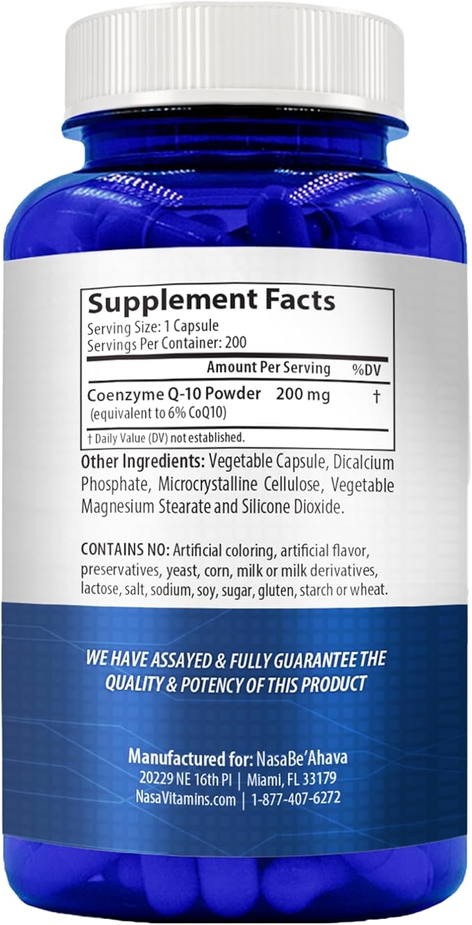 CoQ10 200mg Capsules | Vegan Friendly Coenzyme Q10 200mg from Easy Absorption Ubiquinone Supplement for Skin Heart and Energy Support | Made in The USA in cGMP Facilities (200 Servings)