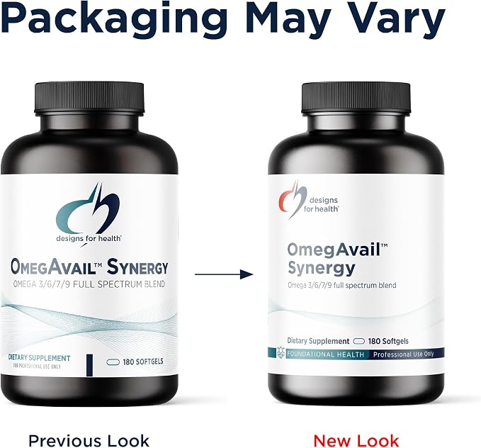 Designs for Health OmegAvail Synergy - Omega Complex for Adults - Omega 3-6-7-9 Fatty Acids from Borage and Macadamia Oil + Triglyceride (TG) Fish Oil with DHA & EPA (180 Softgels)