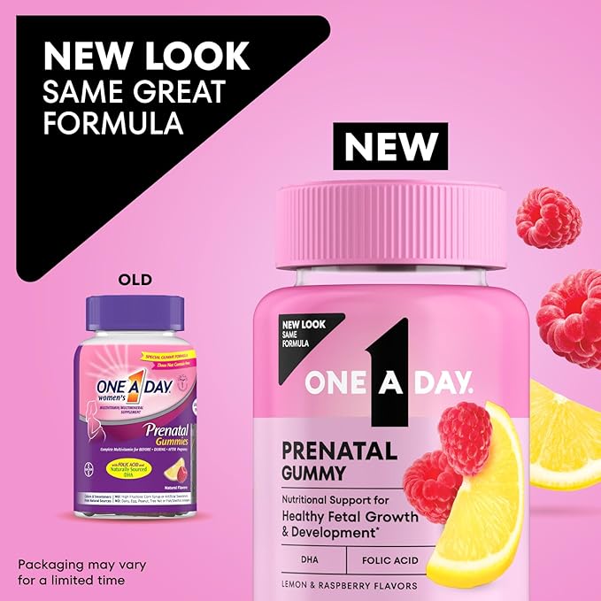 A Day Prenatal Vitamins for Women Gummies- Pregnancy Vitamins for Women with Folic Acid,DHA,Iodine,Prenatal Gummies,Iron-Free,120 Ct (Packaging May Vary),(Pack of 2)