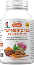 ANDREW LESSMAN Turmeric 400mg - 30 Capsules - 95% Curcuminoids as Phospholipid Complex for Optimum Benefits and Absorption, High Potency Standardized Extract, Small Easy to Swallow Capsules