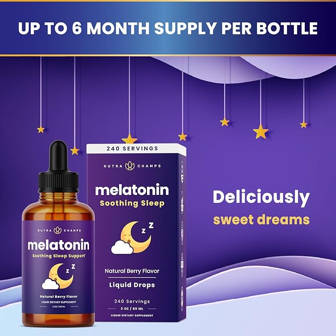 NutraChamps Liquid Melatonin Drops, 480 Servings, Sugar Free Kids Melatonin Liquid Sleep Aid Supplement, Vegan & Non-GMO, Natural Berry Flavor, Melatonin 1 mg Drops