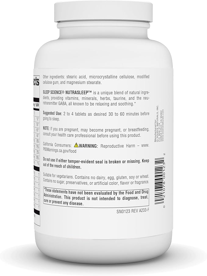 Source Naturals NutraSleep, Melatonin-Free Multi-Nutrient & Herb Complex, Vegetarian Formula for Relaxation Support - 200 Tablets