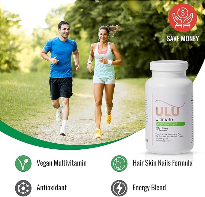 Ultimate Multivitamin: Vegan, Iron Free, Promotes Stronger Hair, Skin, & Nails and Improves Antioxidant & Energy with Better Sleep & Less Stress (Pack of Two - 360 Capsules)