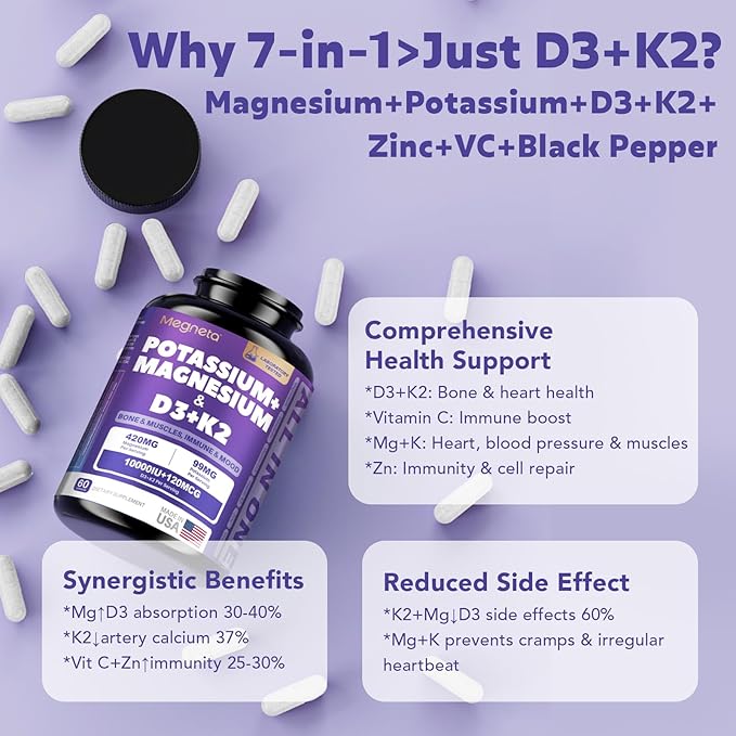 High-Potency Vitamin D3 10000IU K2 (MK-7) Potassium Magnesium Supplement - Advanced Synergistic Complex for Bone, Immune Health, Mood Balance & Energy Support