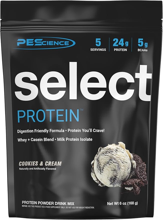 PEScience Select Protein Powder, Whey and Casein Blend, Lean Protein Powder for Women and Men, Low Calorie, Low Carb, Keto Friendly, Gluten Free, Cookies and Cream - 5 Servings
