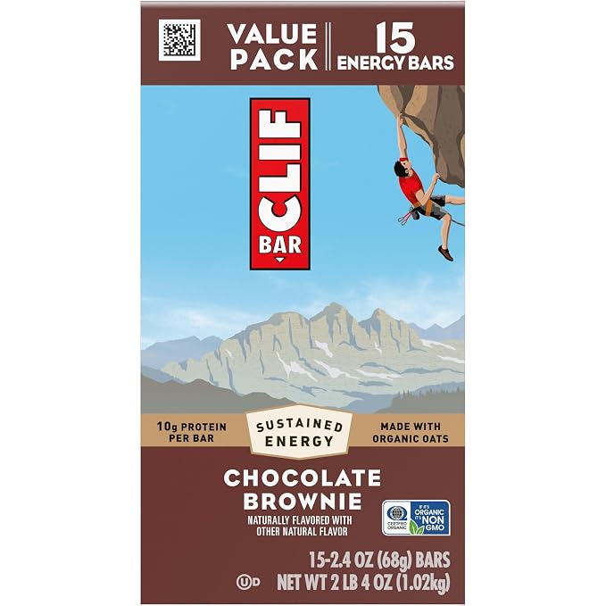 CLIF BAR - Energy Protein Bars - Chocolate Brownie - Made with Organic Oats - Energy Bars - Non-GMO - 15 Count (Pack of 4)