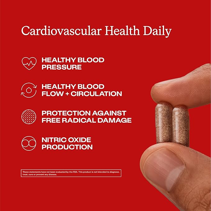 Humann Cardiovascular Health Daily, 4-in-1 Vascular & Blood Pressure Support, Grape Seed Extract Capsules & Hyaluronic Acid Circulation Supplements, Plant-Based Non-GMO, 60 Capsules