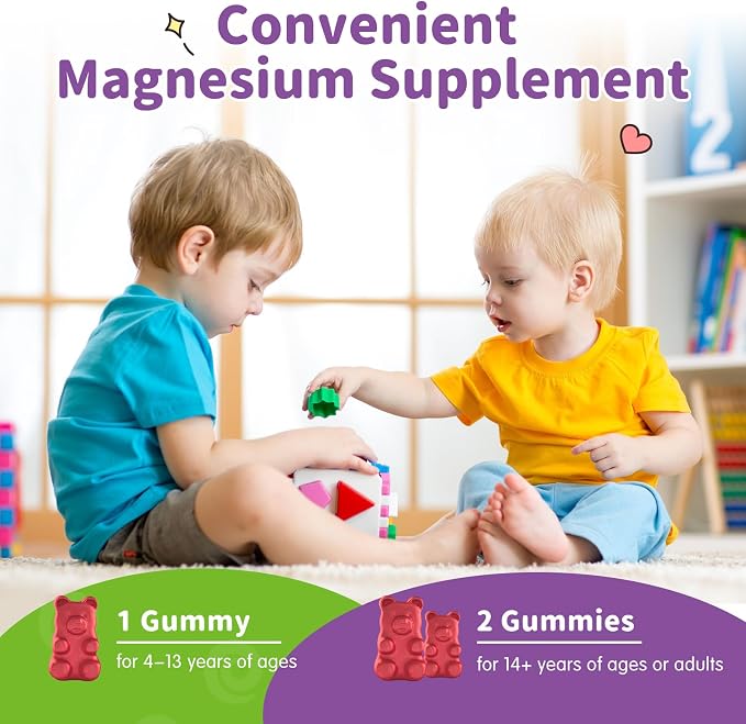 Magnesium Gummies for Kids - Magnesium Glycinate Gummies Supplement with L-Theanine, Vitamin B6, D3 for Kids & Adults - Support Calm, Sleep, Relaxation, Brain, Bones, Sugar Free Grape 60ct