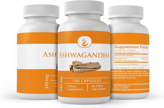 PURE ORIGINAL INGREDIENTS Ashwagandha (100 Capsules) Always Pure, No Additives Or Fillers, Lab Verified