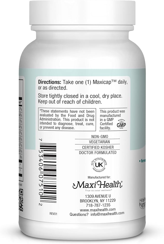 Maxi Health Vitamin B Complex – High Potency B Complex Vitamins B-50 with B1, B2, B3, B6, B12, Biotin & Folate – Support Cellular Energy & Mental Clarity – Kosher – 100 Capsules