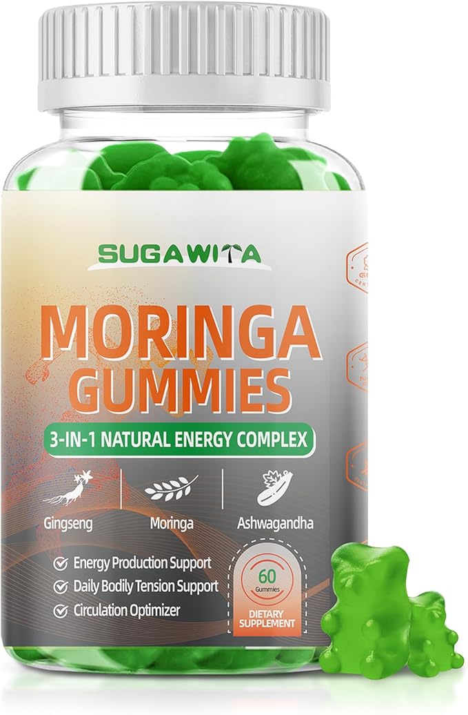 Moringa Gummies for Men with Gingseng L-Citrulline Ashwagandha CZQ10 Zinc | Chewable Organic Pure Moringa Leaf Supplement | Energy & lmmune Support | Sugar Free | Vegan | Lemon Flavor | 60 Counts