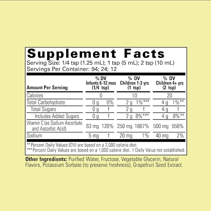 CHILDLIFE ESSENTIALS Liquid Vitamin C - Pure Vitamin C Liquid Supplement for Kids, Toddlers, & Babies, Immune System Support, Natural Orange Flavor, 4 Fl Oz (Pack of 1)