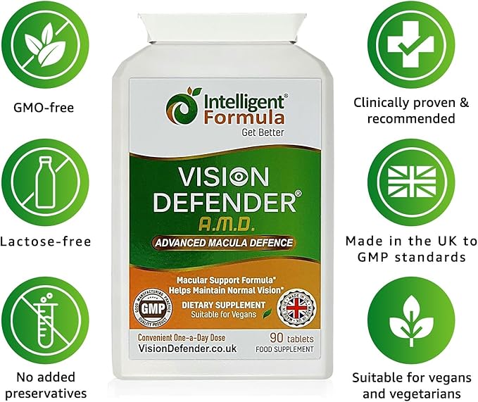 Vision Defender AMD AREDS2 Eye Vitamins – Exact AREDS 2 Formula with Lutein & Zeaxanthin, Vitamins C & E, Zinc 25 mg & Copper – Once Daily Vegan Eye Health Supplement, 90 Tablets