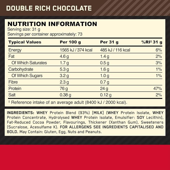 Optimum Nutrition Gold Standard 100% Whey Protein Powder, Double Rich Chocolate, 5 Pound (Packaging May Vary) (Pack of 4)