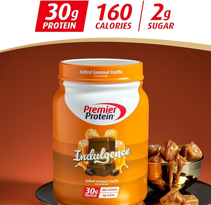 Premier Protein Powder Indulgence, Salted Caramel Truffle, 30g Protein, 160 Calories, 2g Sugar, Gluten Free (17 Servings)