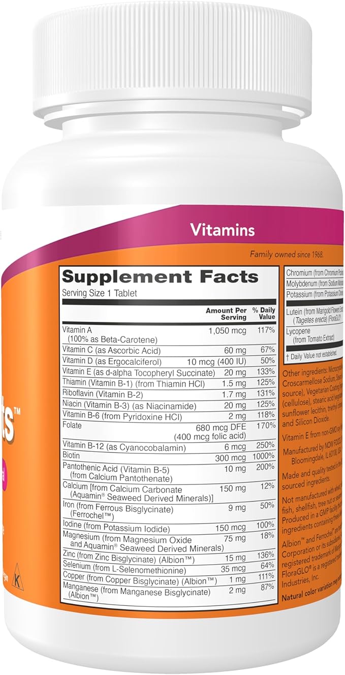 NOW Foods Supplements, Daily Vits™, One Tablet Daily with Lutein & Lycopene, 100 Tablets