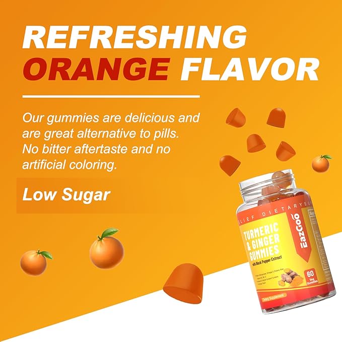Turmeric Curcumin Gummies 500mg for Adults, with Black Pepper, Ginger Root, Vitamine C, Low Sugar Fruit Gummies, Orange Flavor - 120 Counts