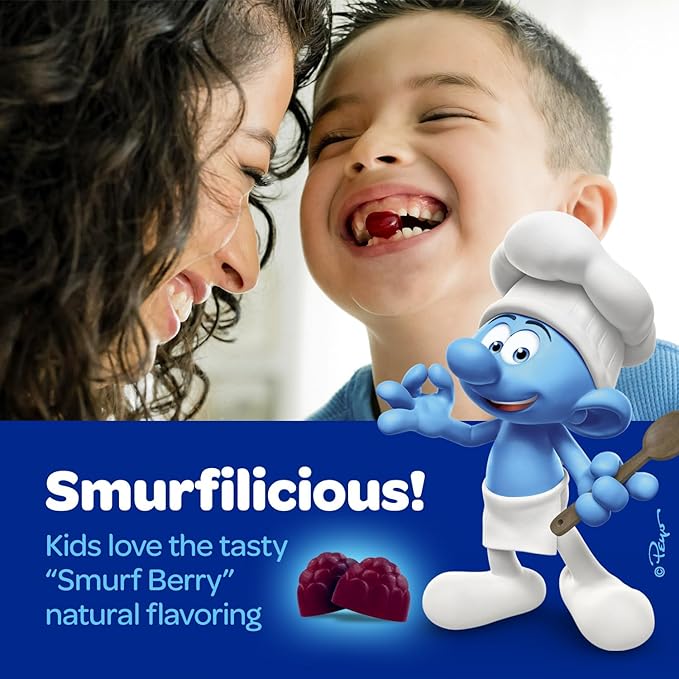 The Smurfs Nootropic Gummies for Kids with Vitamin B12 & L-Theanine | Laser Focus Gummy for Focus and Memory Supplements | Made with Real Fruit in a Smurf Berry | Doctor Developed | 60 Vegan Gummies