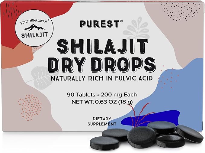 Pure Himalayan Shilajit Dry Drops (90 Tablets, 200mg Each) Maximum Potency Pure Shilajit for Men with 85+ Trace Minerals & Fulvic Acid for Metabolism, Energy & Immune Support