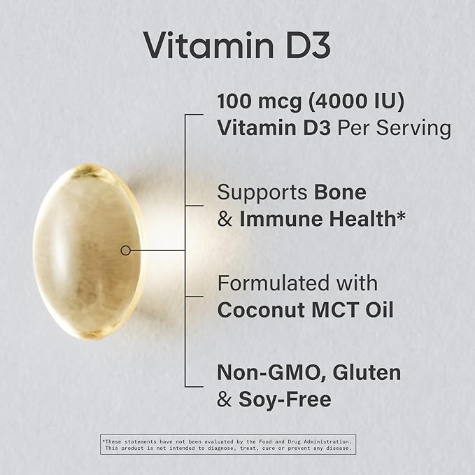Sports Research® Vitamin D3 4000 IU with Coconut MCT Oil - Double Strength Vitamin D Supplement - Gluten Free · Non-GMO · Soy Free - 360 Count Softgels