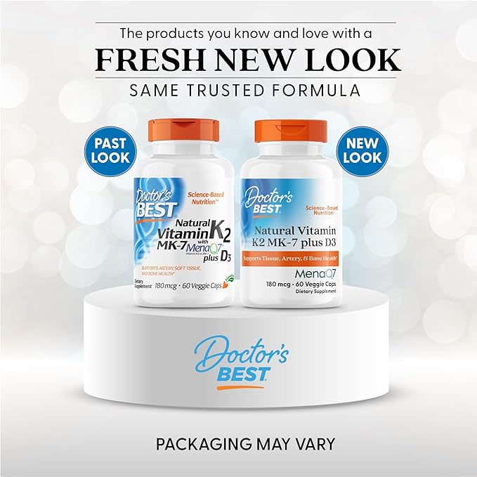 Doctor's Best Natural Vitamin K2 MK-7 Plus D3 - VIT D3 and K2 MK7 Supplement for Men & Women, Supports Tissue, Artery, & Bone Health, Non-GMO, Gluten Free, Soy Free, Vegetarian - 60 Veg Caps