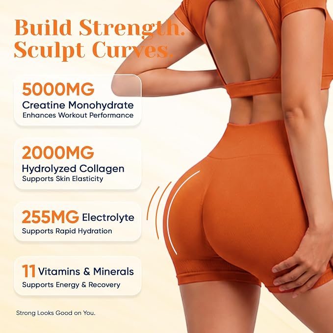 18 IN 1 Creatine for Women, Creatine Monohydrate Blend Powder with Collagen, Myo & D-Chiro Inositol, Electrolytes & 6 Vitamins for Muscle Growth, Recovery & Hormonal Balance – 10.58 Oz,Sugar Free