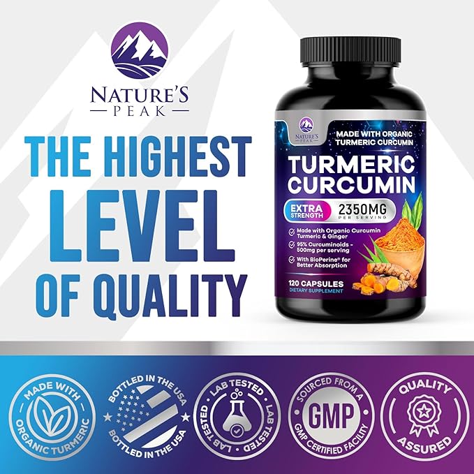 Turmeric Curcumin Supplement - 1750mg Organic Turmeric Per Serving - 95% Curcuminoids, Ginger & BioPerine Black Pepper for Best Absorption - Natural Vegan Joint Support, Bottled in USA - 360 Capsules