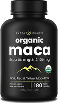 NutraChamps USDA Organic Maca Root Capsules for Women & Men, 2100mg, 180 Capsules, Black, Red & Yellow, Peruvian Maca Peruana, Extra Strength Pure Premium Gelatinized Root Powder Supplement