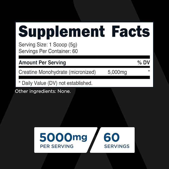 TransformHQ Creatine Monohydrate Powder (60 Servings) Unflavored - 5000mg Per Serving