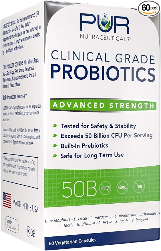 Clinical Grade Probiotics * 50 Billion CFUs/Serving * 10 Strains * Built-in Prebiotic * 60 Daily Capsules - 2 Month Supply * All Natural 100% Made in USA